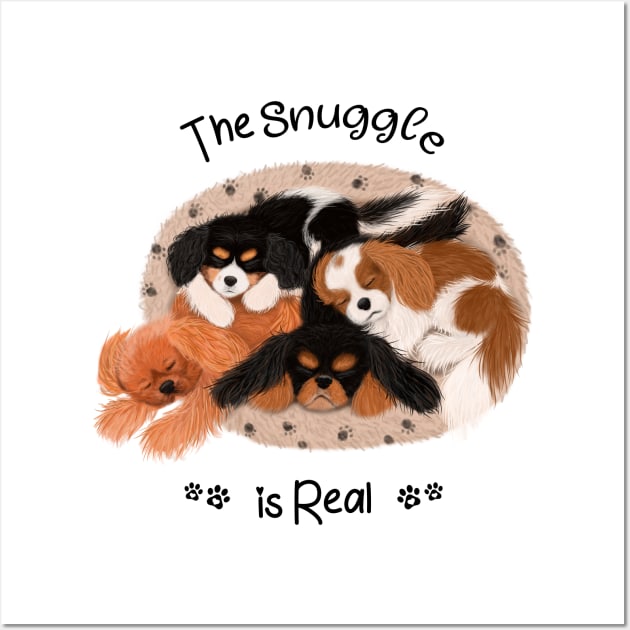 The Snuggle is Real, 4 Cavalier King Charles Spaniels Snuggling Wall Art by Cavalier Gifts